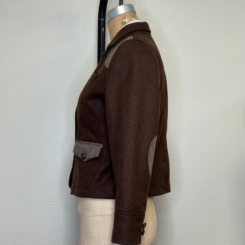 NWT Wool Blend Tweed Elbow Patch Knit Collar Jacket - Picture 4 of 6